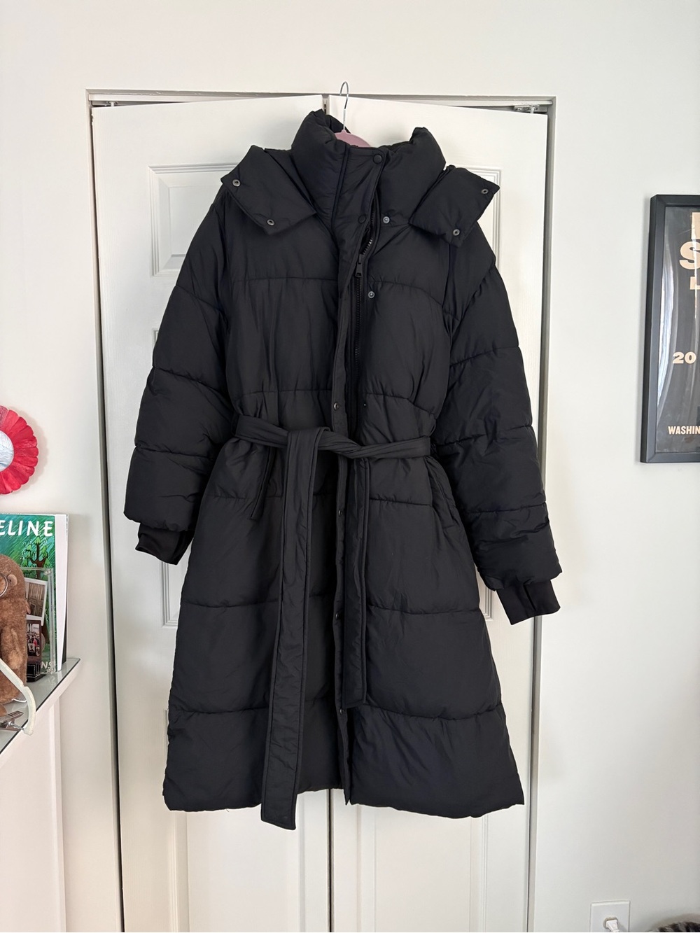 GAP Women's Black Belted Long Puffer Coat - XL